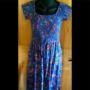 Bohemian Smocked Blue Jumpsuit Floral S